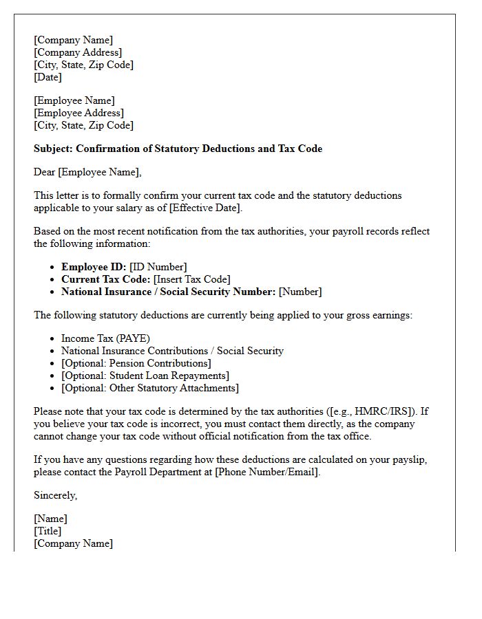 Statutory Deductions And Tax Code Confirmation Letter