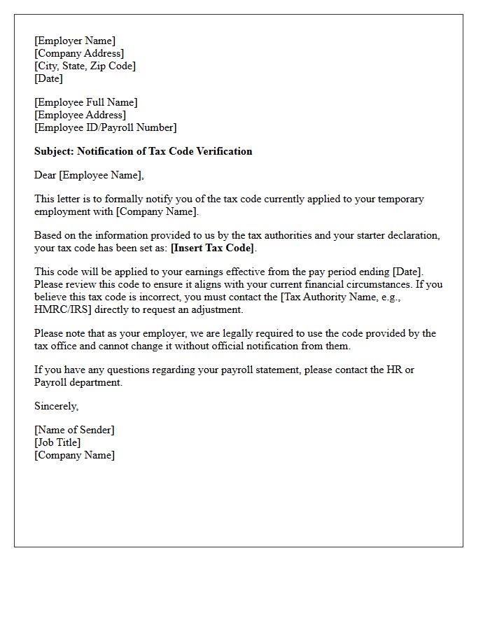 Temporary Worker Tax Code Verification Letter