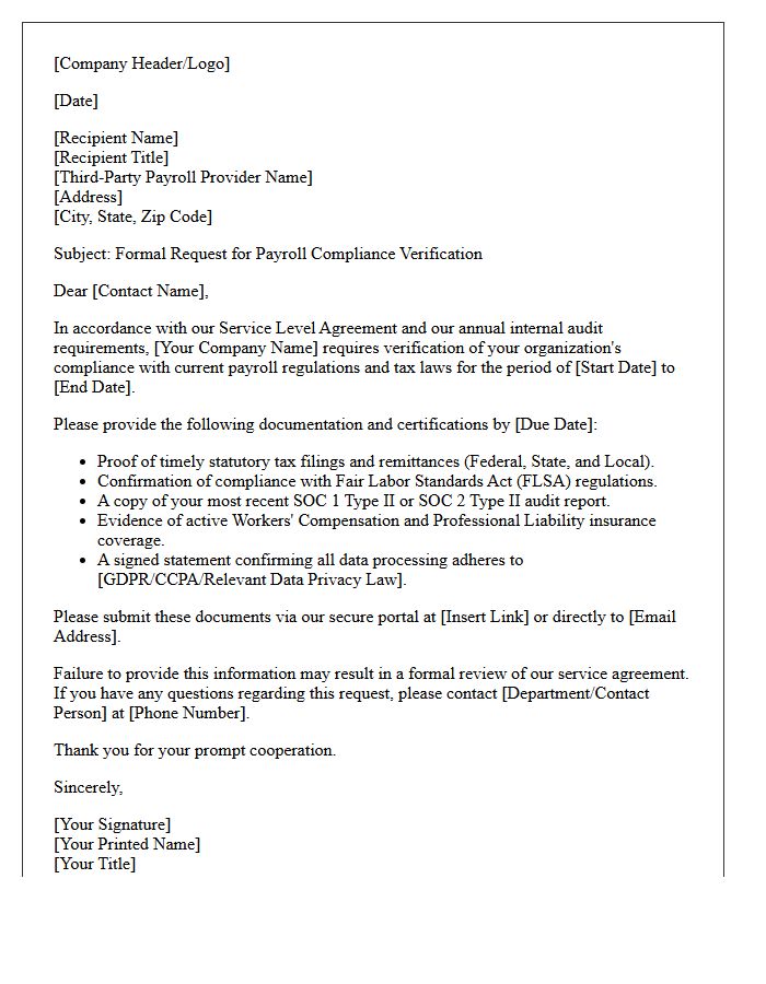 Third-Party Payroll Supplier Compliance Verification Letter