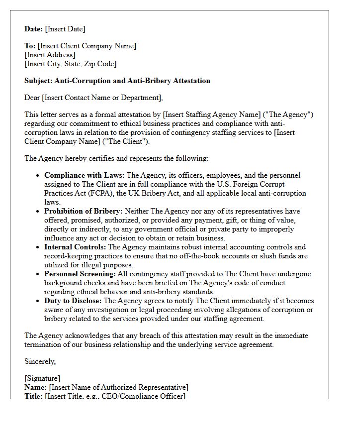 Contingency Staffing Anti-Corruption Attestation Letter