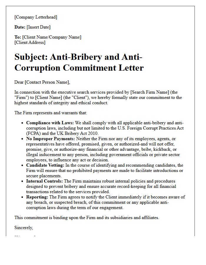 Executive Search Anti-Bribery Commitment Letter