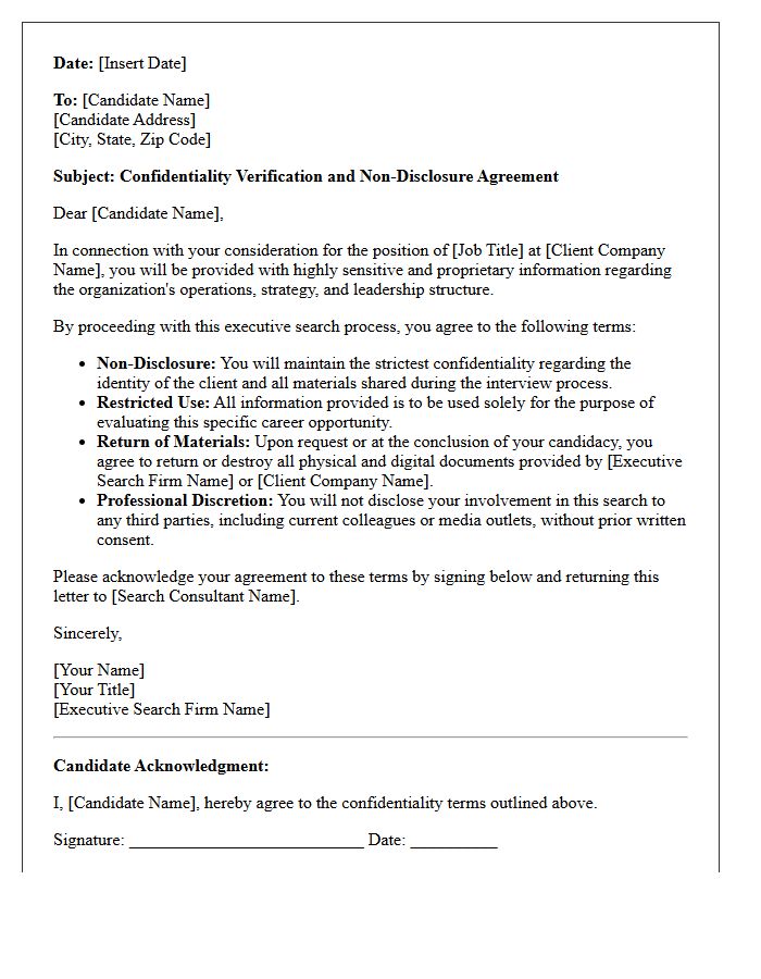 Executive Search Confidentiality Verification Letter