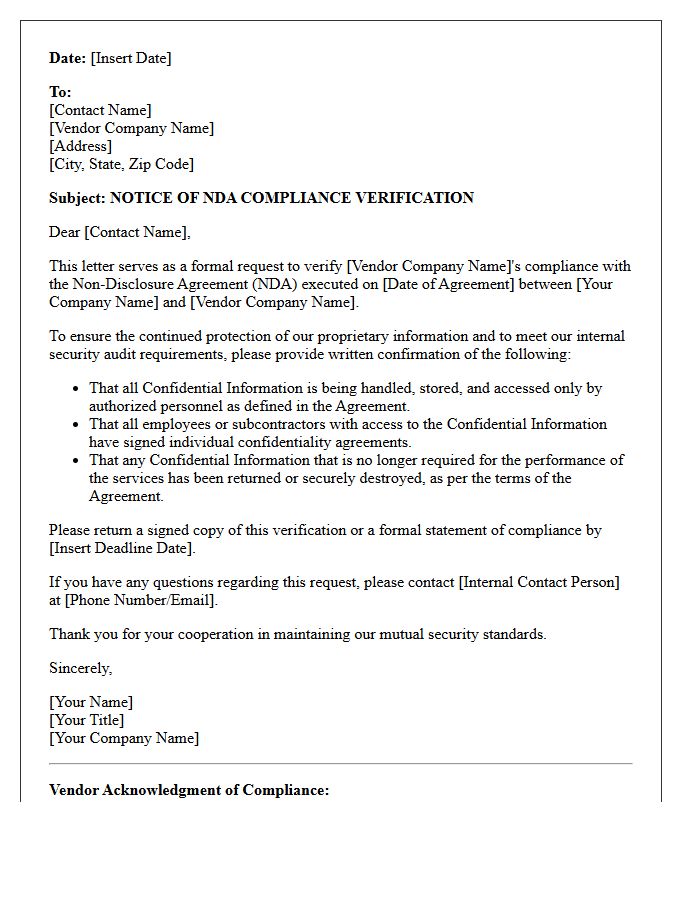 Third-Party Vendor NDA Compliance Verification Letter
