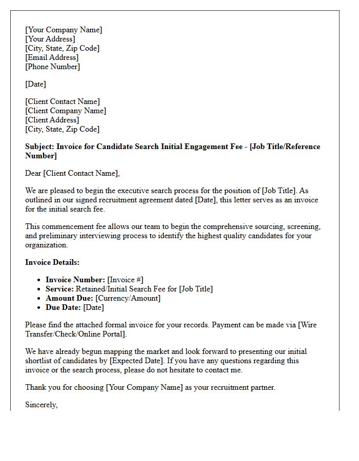 Candidate Search Initial Fee Invoice Letter