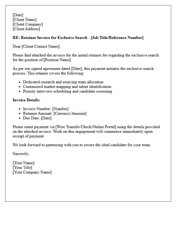 Exclusive Search Retainer Invoice Letter