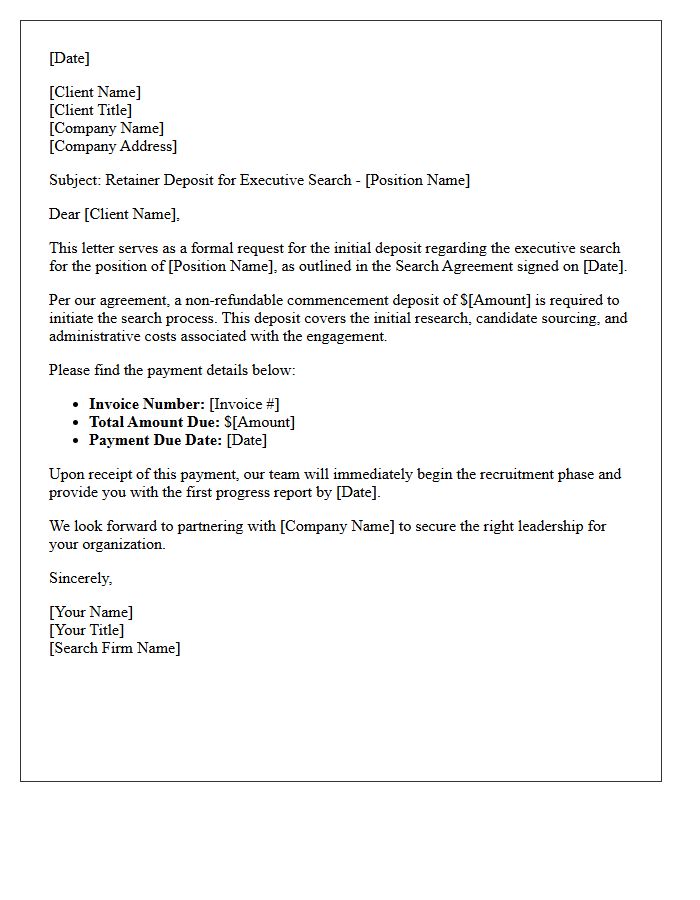 Executive Search Agreement Deposit Letter