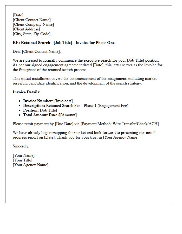 First Phase Retained Search Invoice Letter