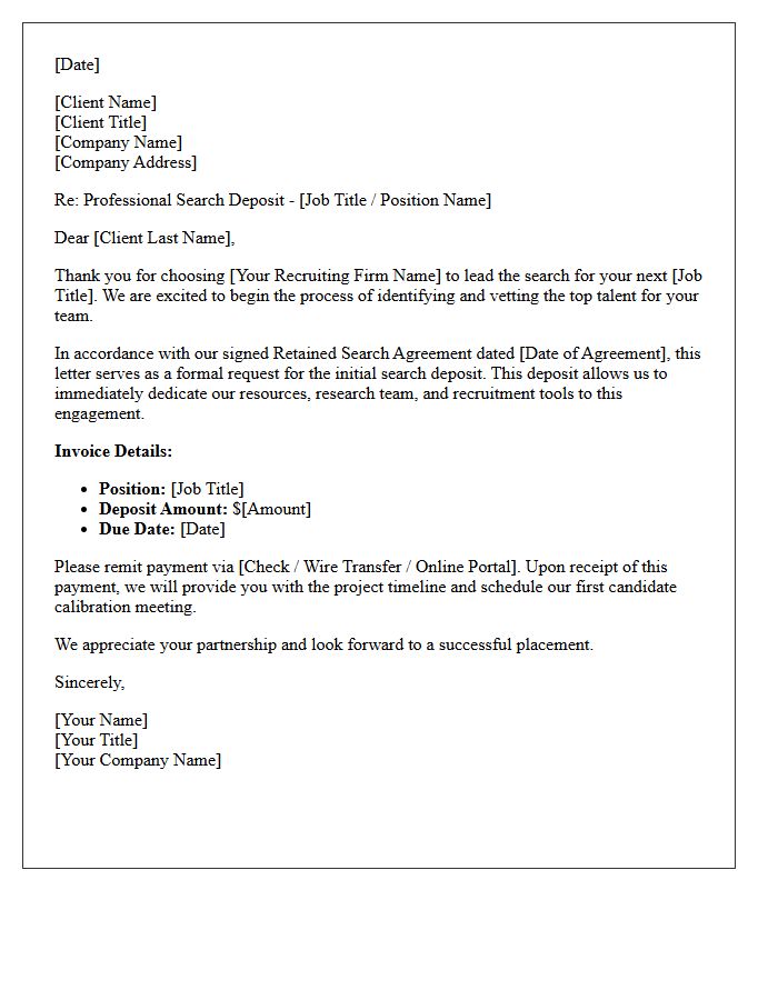 Professional Search Initial Deposit Letter