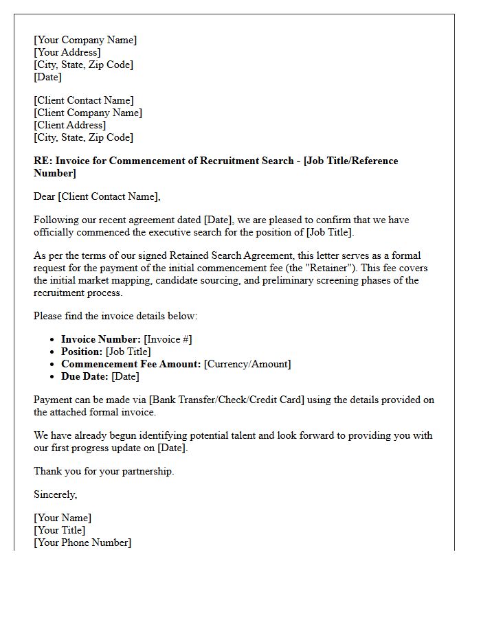 Recruitment Search Commencement Invoice Letter