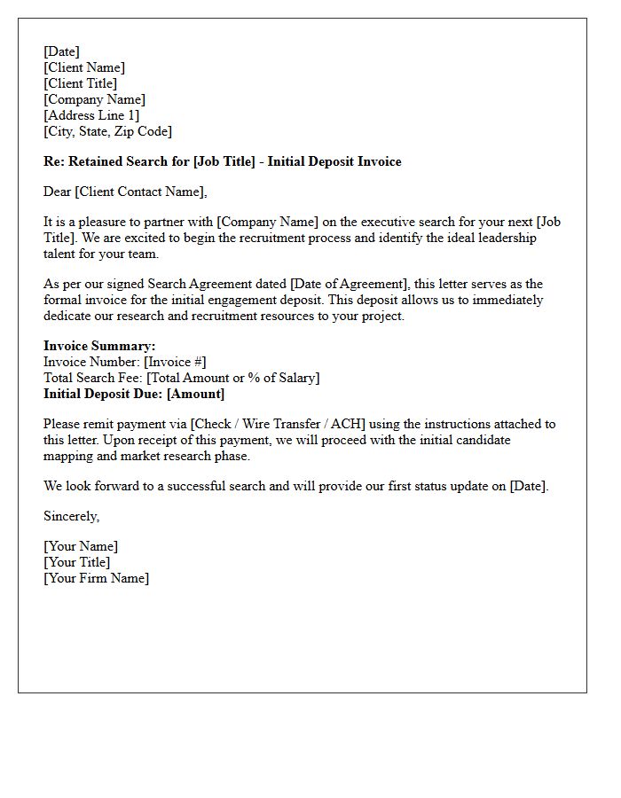 Retained Search Initial Deposit Invoice Letter