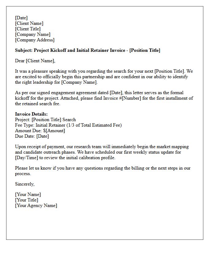 Retained Search Project Kickoff Invoice Letter
