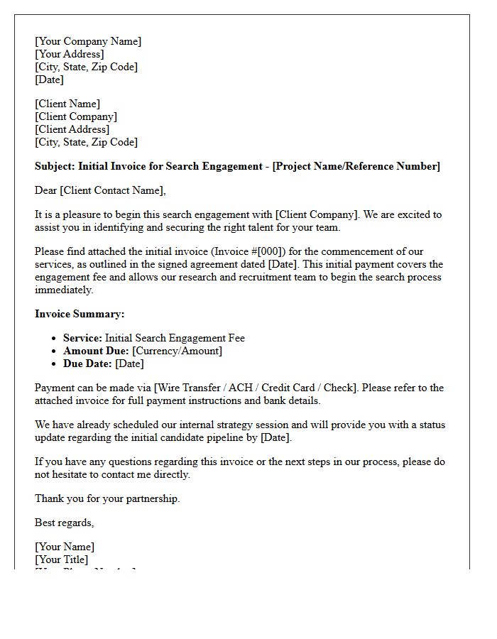 Search Engagement Initial Invoice Letter