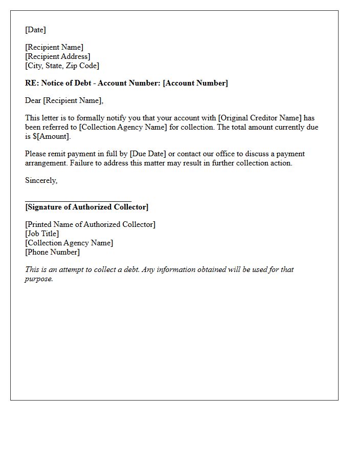 Authorized Debt Collector Signature on the Letter