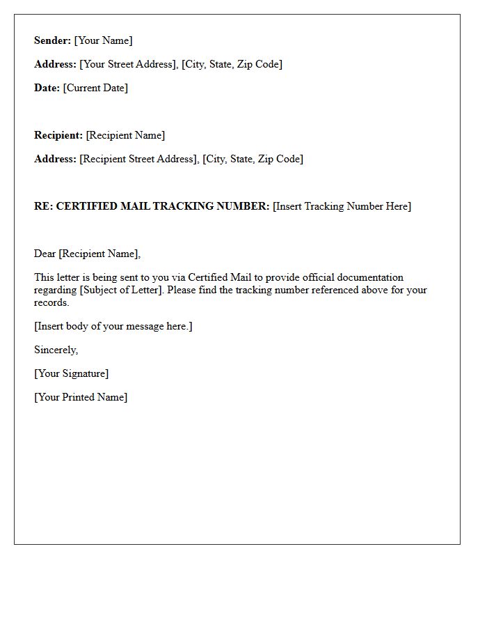 Certified Mail Tracking Number for the Letter