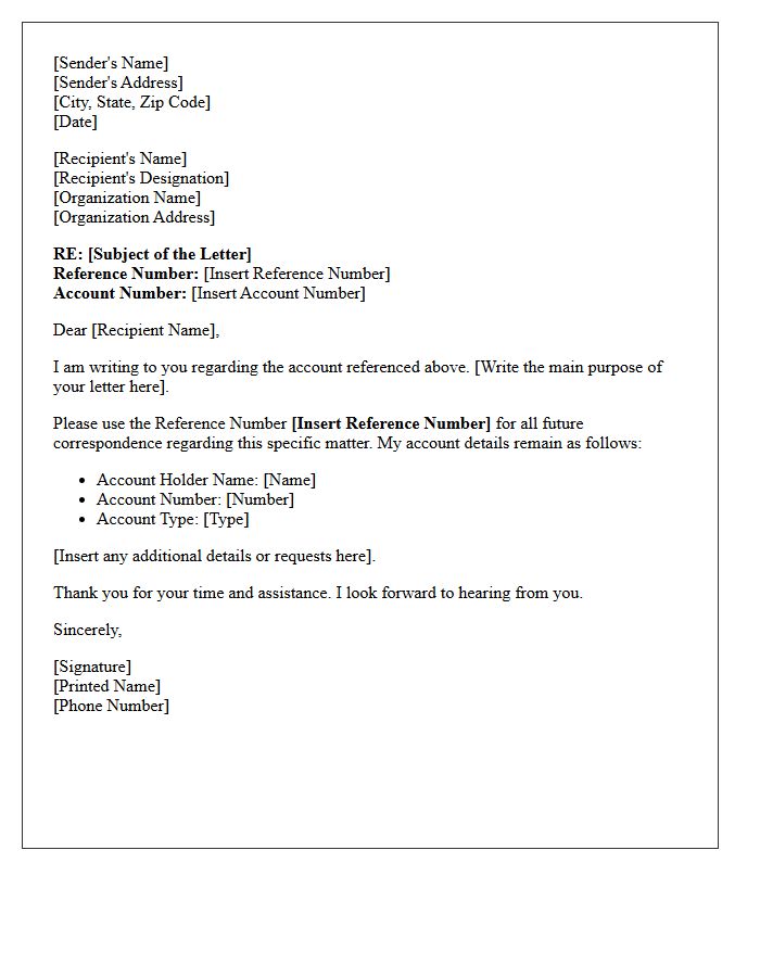 Reference Number and Account Information in the Letter