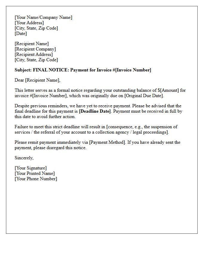 Strict Payment Deadline Stated in the Letter