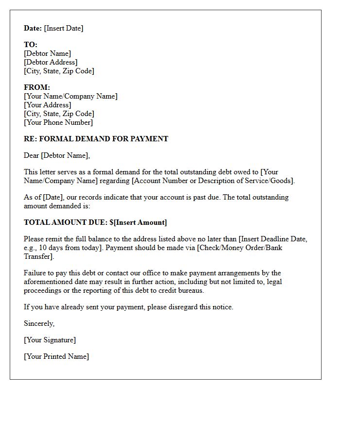 Total Outstanding Debt Amount Demanded in the Letter