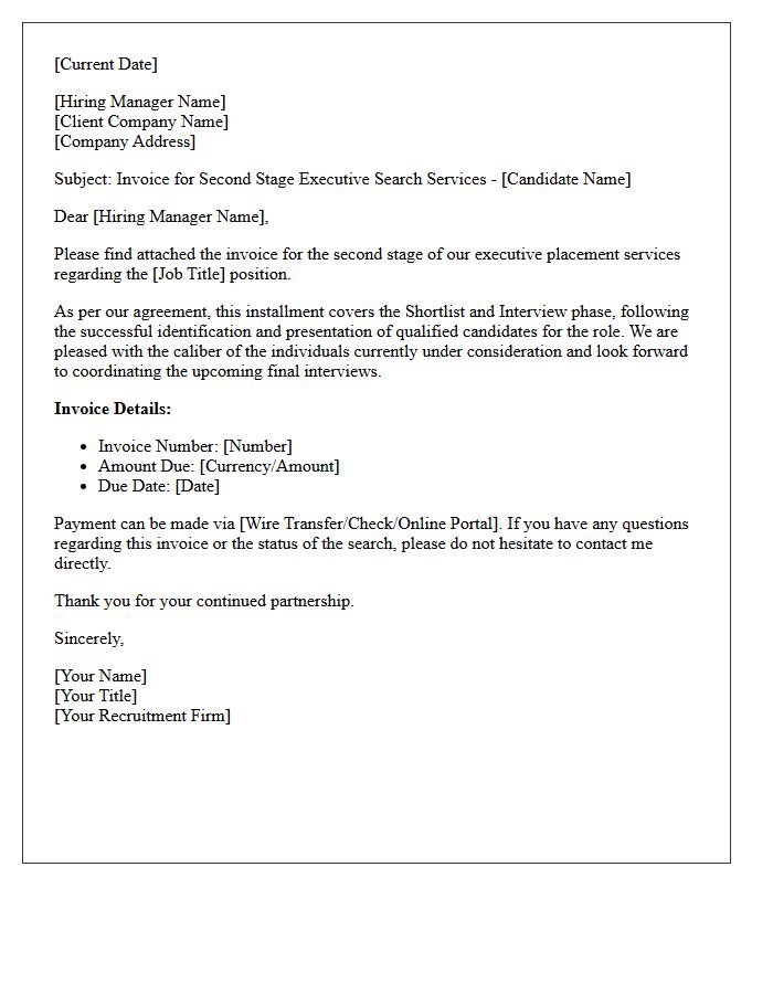 Executive Placement Second Stage Invoice Cover Letter
