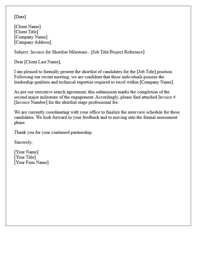 Executive Search Shortlist Milestone Invoice Cover Letter