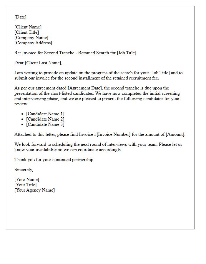 Retained Recruitment Second Tranche Billing Letter