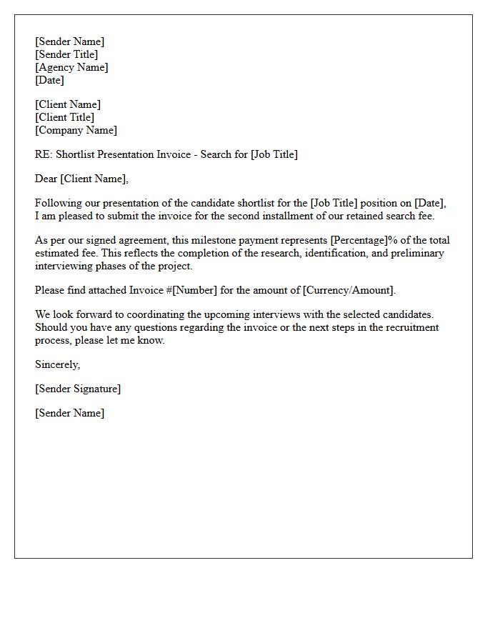 Retained Search Project Shortlist Billing Letter