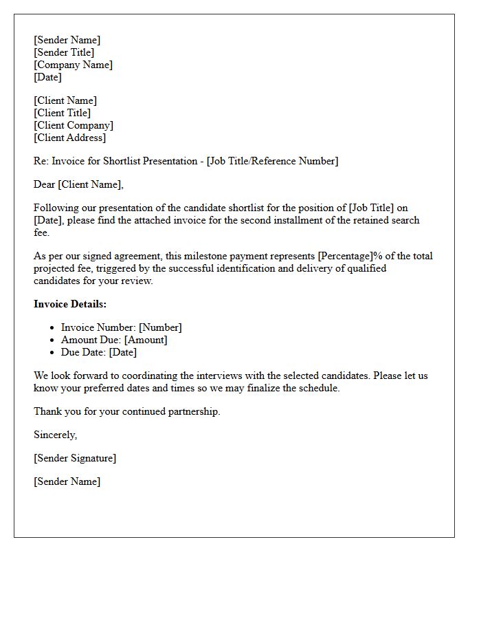 Retained Search Shortlist Presentation Invoice Letter