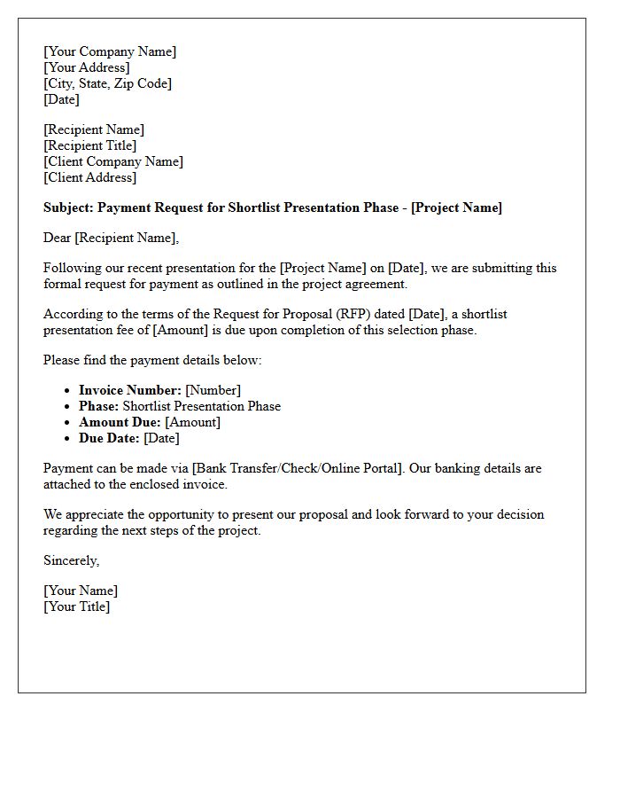 Shortlist Presentation Phase Payment Request Letter