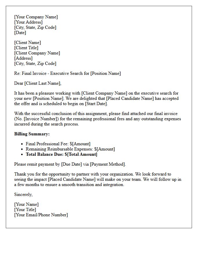 Executive Search Completion Final Billing Letter