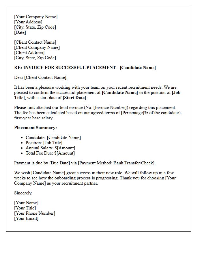 Successful Candidate Placement Final Invoice Letter