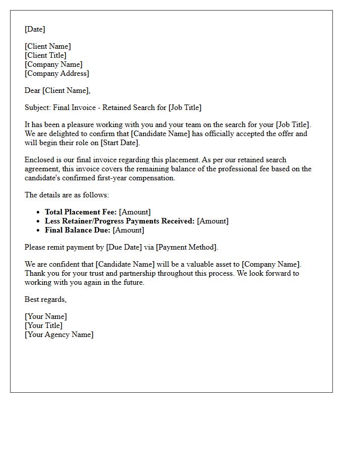 Successful Hire Retained Search Final Invoice Letter