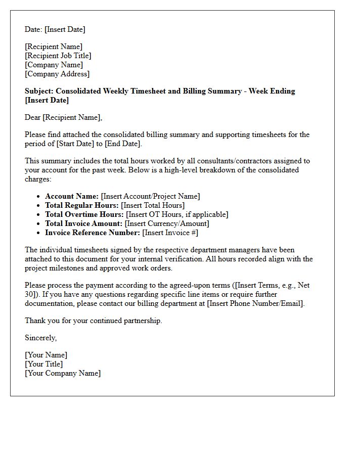 Consolidated Account Weekly Timesheet Billing Letter