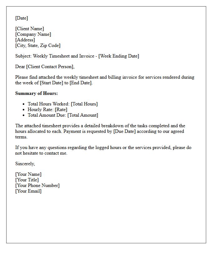 Standard Weekly Timesheet Billing Letter