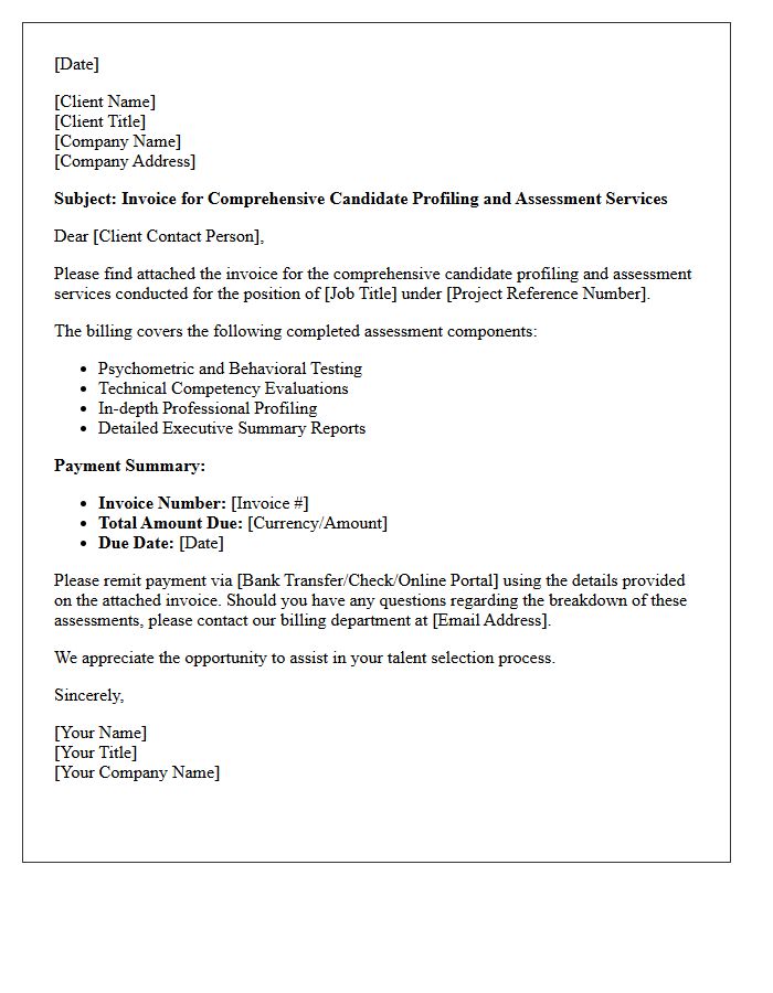 Comprehensive Candidate Profiling and Assessment Billing Letter