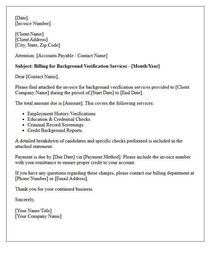 Corporate Client Background Verification Billing Letter