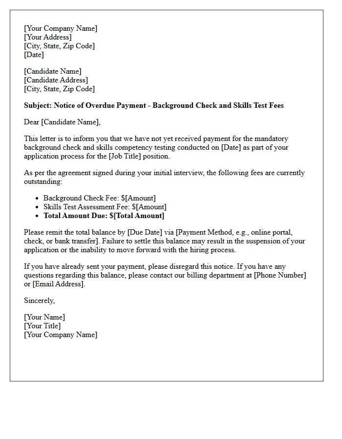 Overdue Background Check and Skills Test Payment Letter