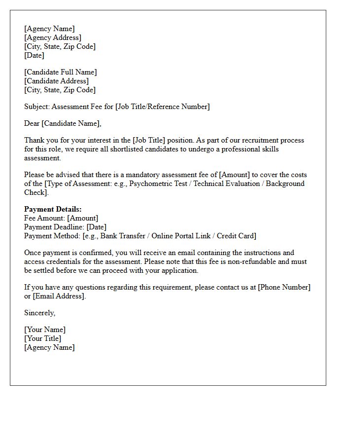 Recruitment Agency Candidate Assessment Fee Request Letter