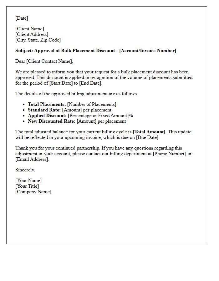 Bulk Placement Discount Approval Billing Letter