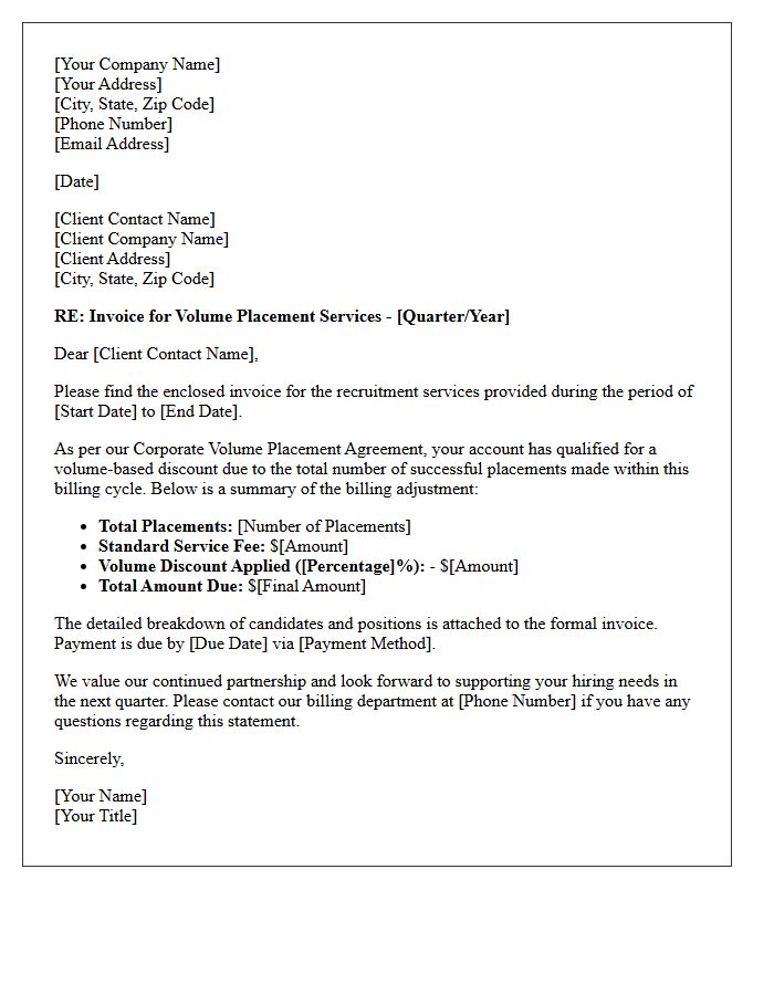 Corporate Volume Placement Discount Billing Letter