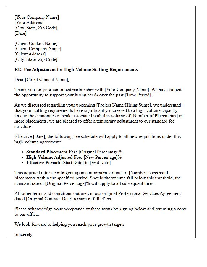 High Volume Staffing Fee Adjustment Letter