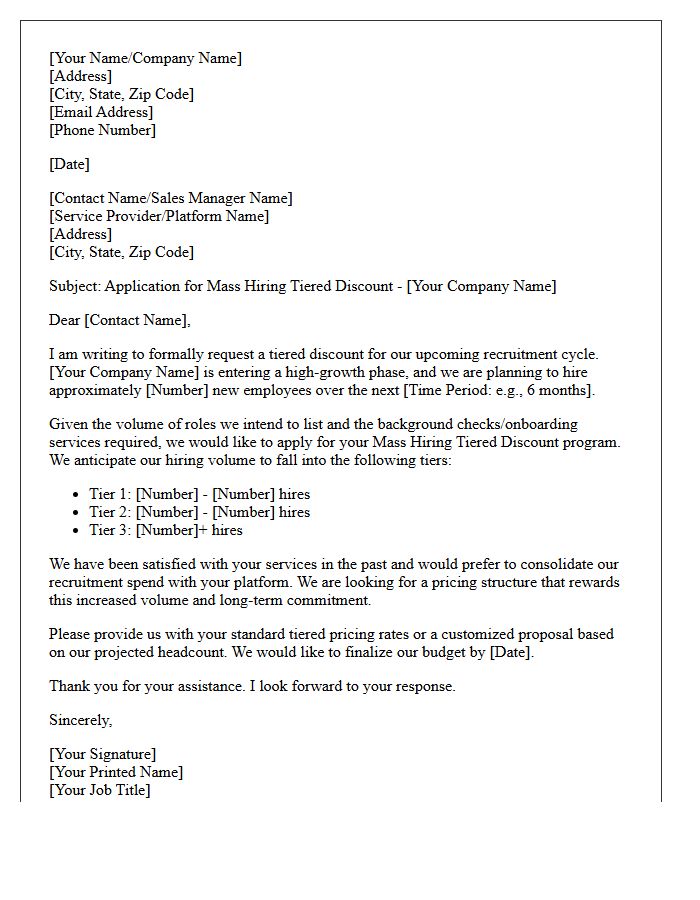 Mass Hiring Tiered Discount Application Letter