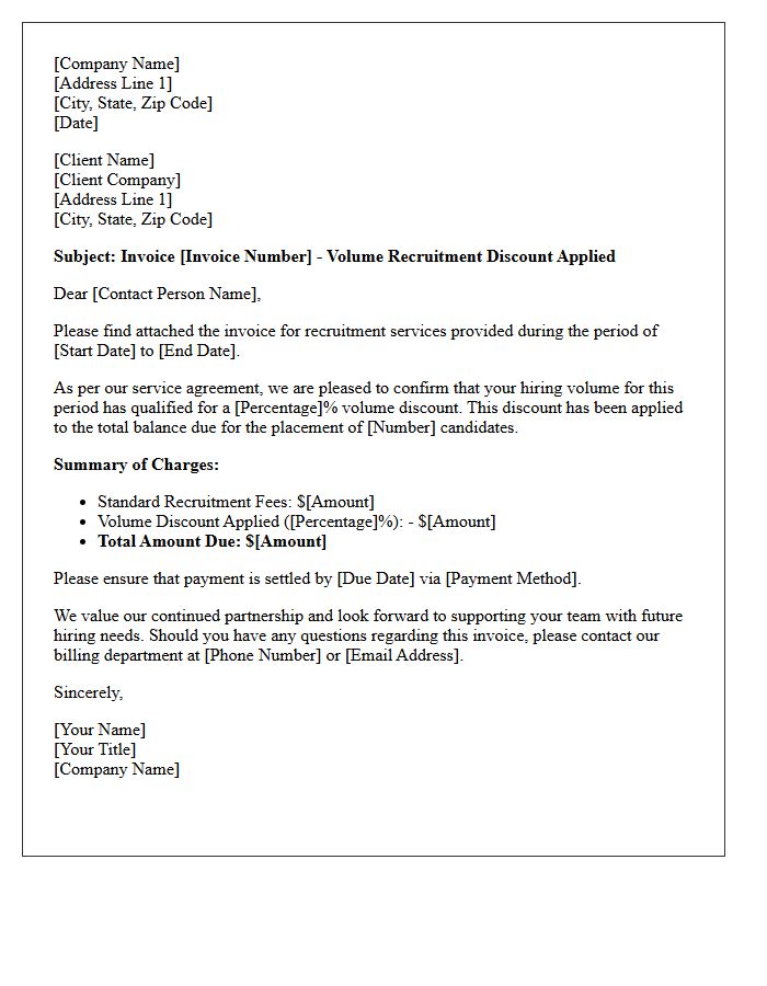 Recruitment Volume Discount Invoice Letter