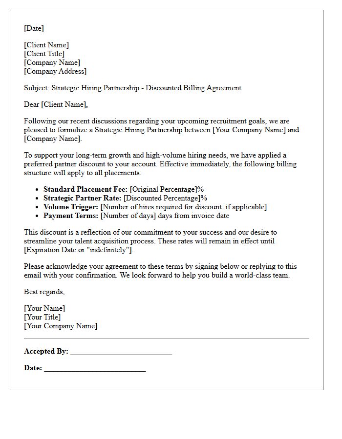Strategic Hiring Partnership Discount Billing Letter