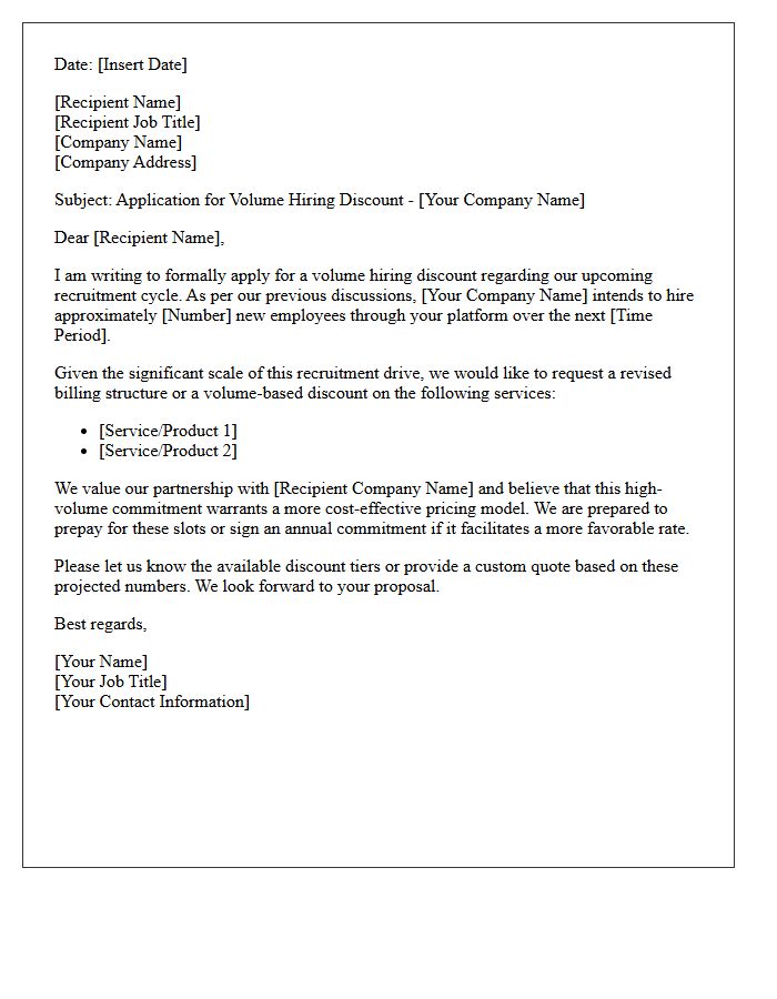 Volume Hiring Discount Application Billing Letter