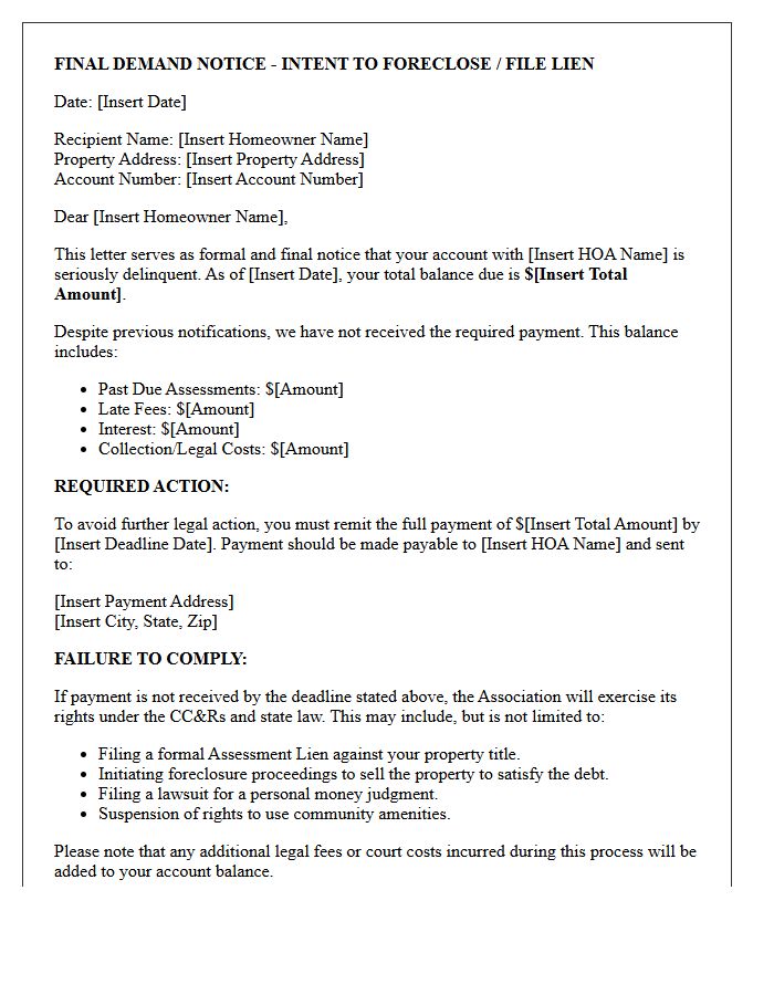 HOA Debt Collection Final Demand Letter