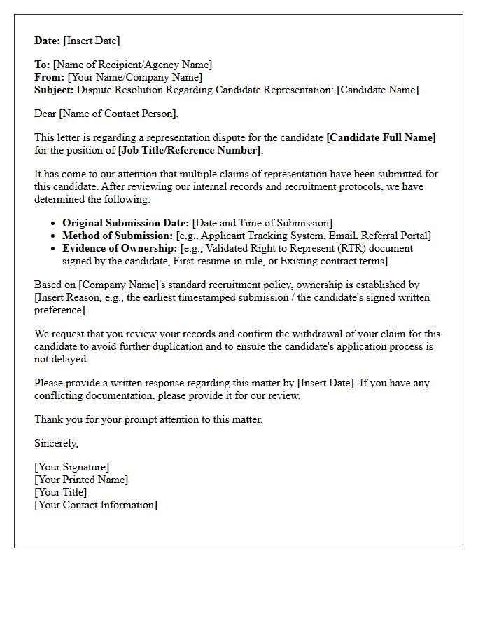 Ownership of Candidate Representation Dispute Resolution Letter