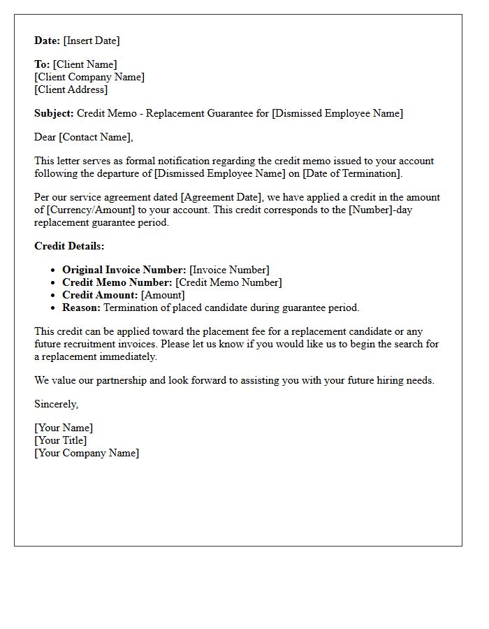 Dismissed Employee Guarantee Credit Memo Letter