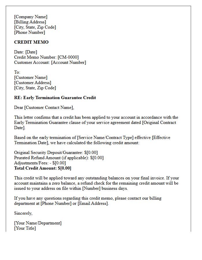 Early Termination Guarantee Credit Memo Letter