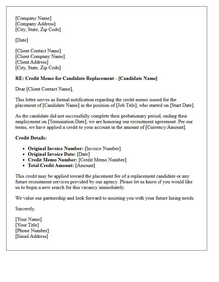 Failed Probation Candidate Replacement Credit Memo Letter