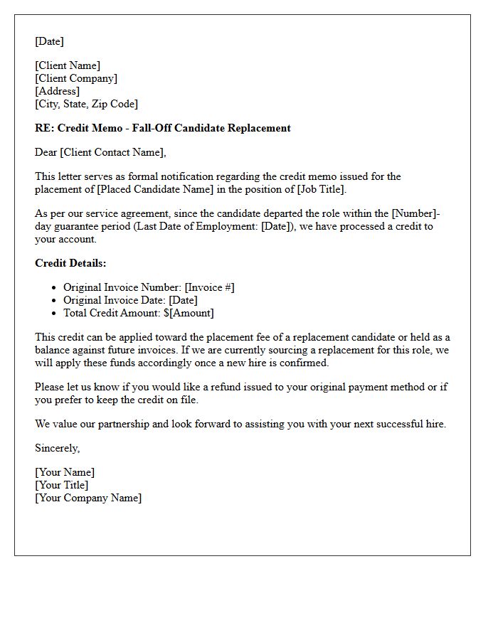 Fall-Off Candidate Replacement Credit Memo Letter