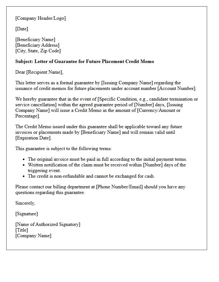 Future Placement Credit Memo Guarantee Letter